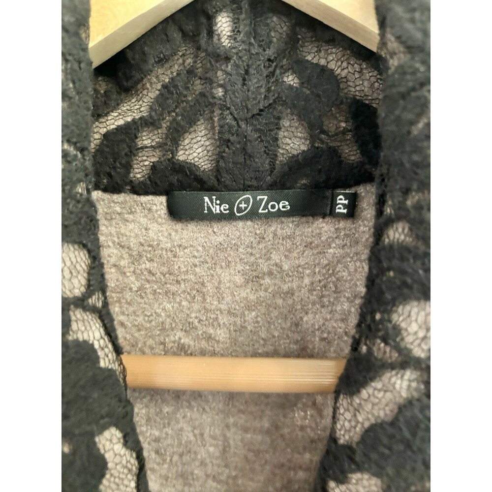 Nic + Zoe Women BLACK/Tan Petite Crochet Lace Overlay Knit Wool Jacket Blazer~PP - Picture 5 of 8